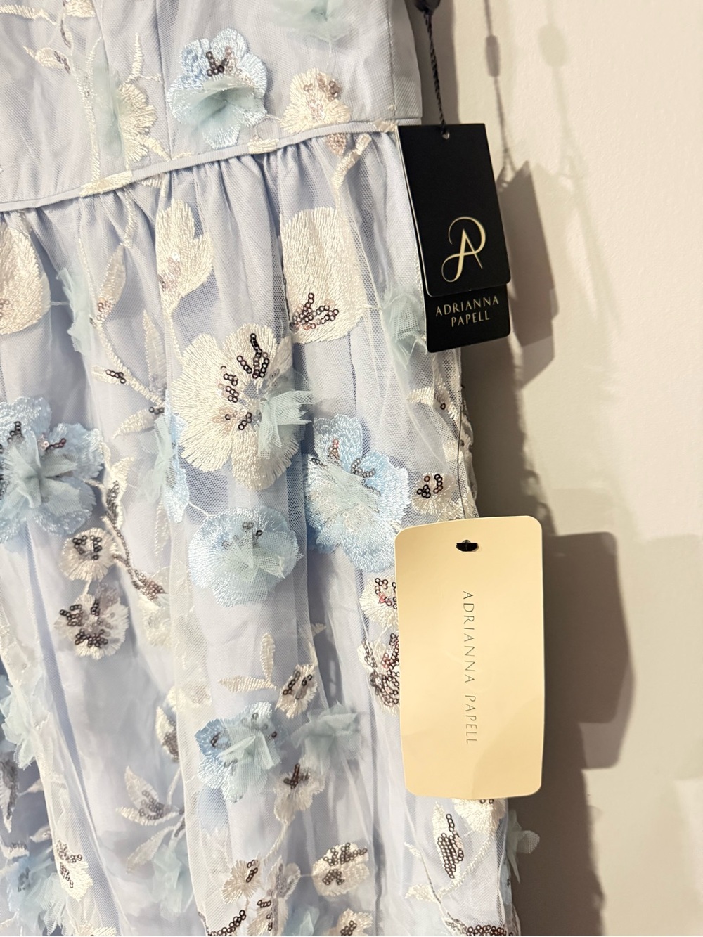 Adrianna Papell Light Blue Floral Embroidered & Sequin Cocktail Dress NWT US 14 - Picture 3 of 8